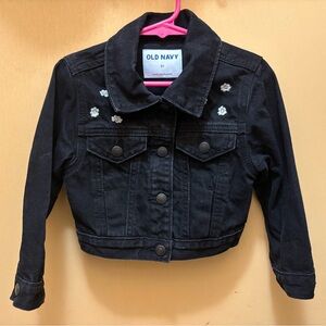 Old Navy Toddler Black Denim Jacket with Floral Accents